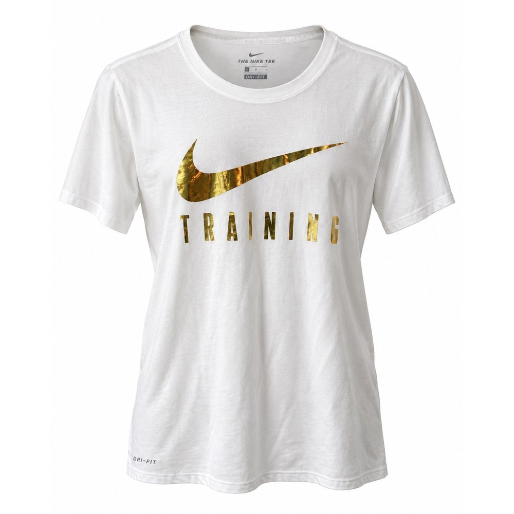 Nike Dri-FIT Training T-Shirt | White & Metallic Gold Swoosh